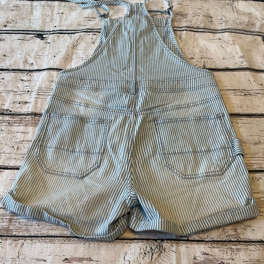 Anthro Pilcro Railroad Striped Button Front Everyday Short Overalls Sz 29 - Picture 11 of 11